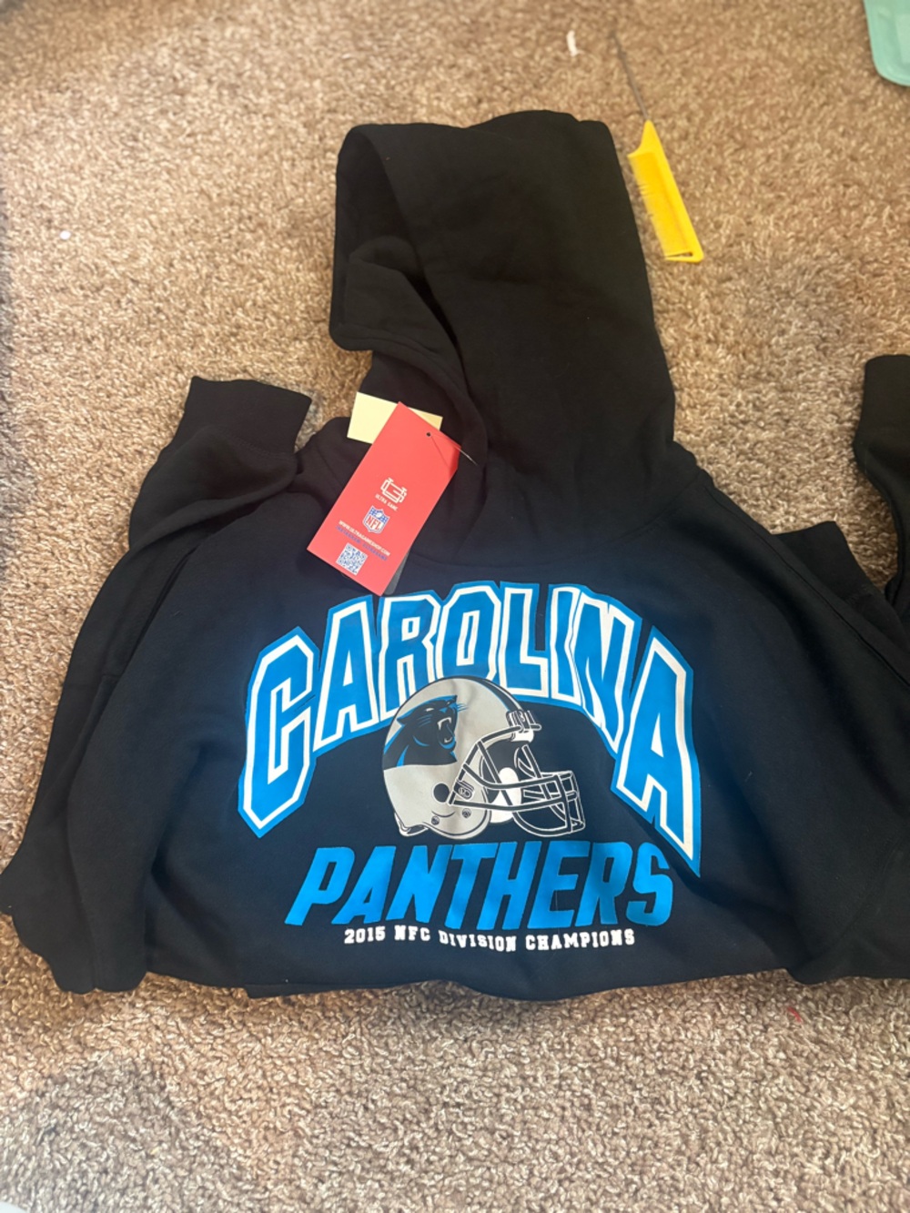 NFL Carolina Panthers Black Pullover Hoodie with Blue & White Graphics